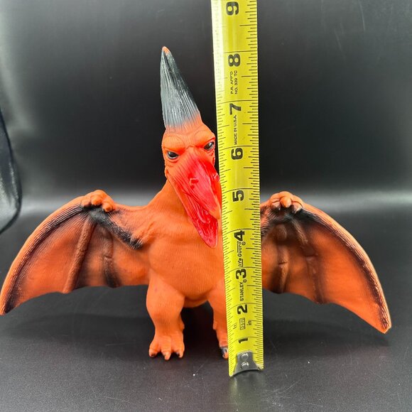 Pterodactyl Dinosaur Toy Figure 8" Soft Rubber Orange Black - Picture 10 of 10